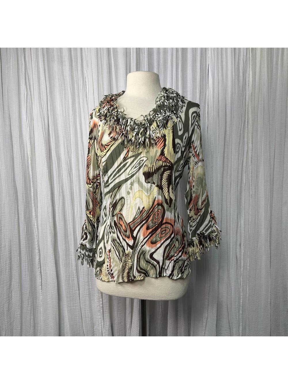 Vintage Dressbarn Bohemian Multi-Color Abstract Pattern Sheer Top (L)